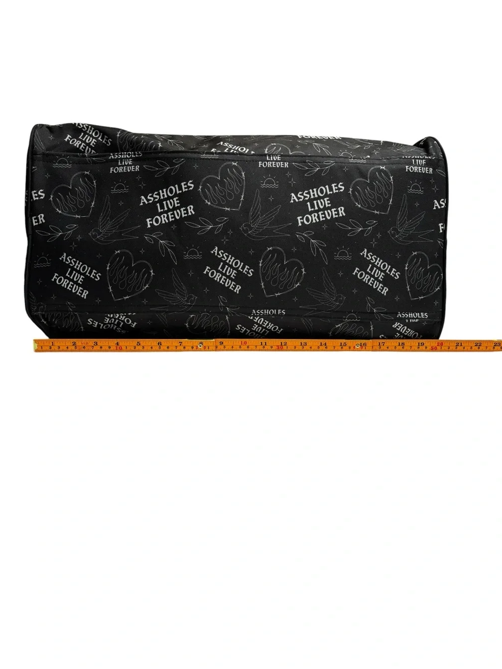 Assholes Live Forever Emotional Baggage Black Flame Bird Heart Duffel Bag NWOT